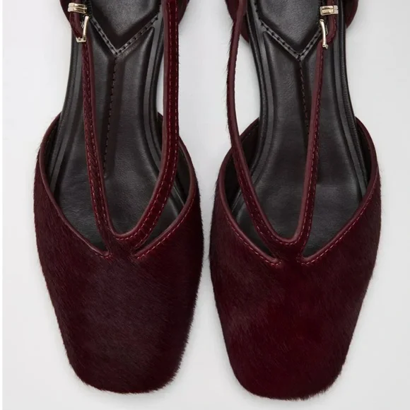 Zara Strappy Furskin Leather Ballet flats with Buckle Detail women’s 36 US 6 - Picture 5 of 10